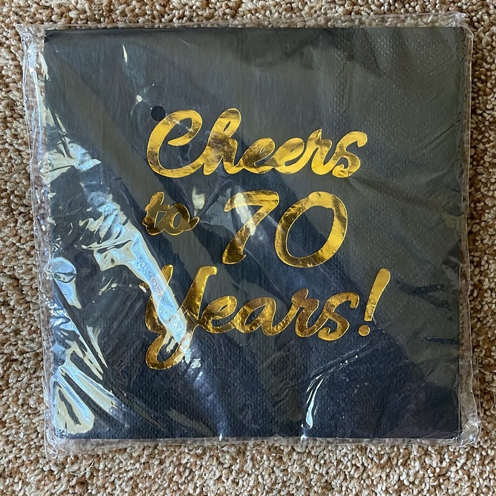 "Cheers to 70 Years" Black/Gold Napkins Count 20